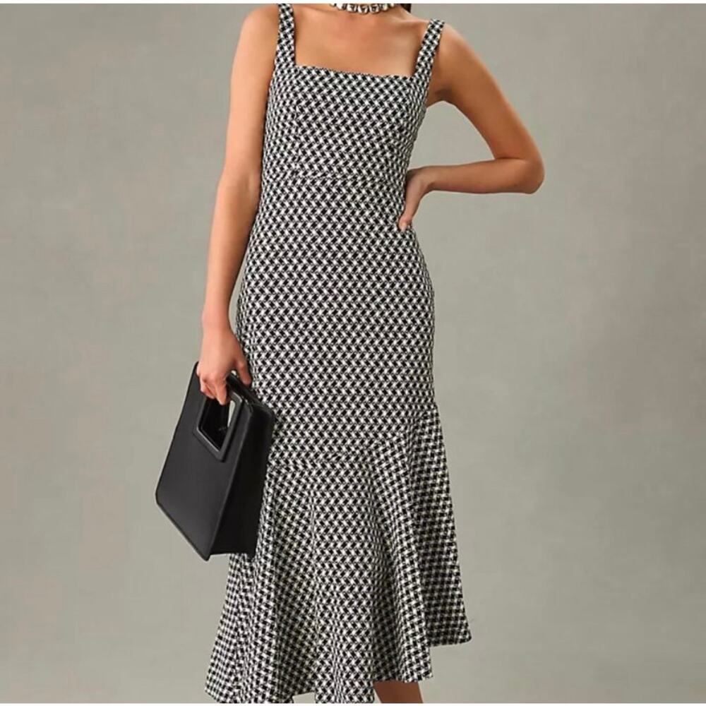 Anthropologie Ariana Square-Neck Asymmetrical Ruffle-Hem Dress XS